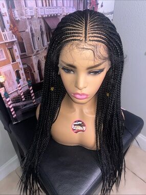 Sleek Black Braided Lace Front Wig with Long Cornrow Braids
